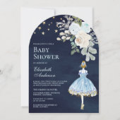 Blauw Goud Bloemen Ballerina Boog Navy Baby shower Kaart (Voorkant)
