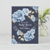 Blauw & Goud Bloemen Botanisch Vrijgezellenfeest Kaart (Staand voorkant)