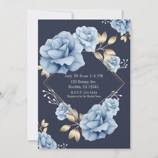 Blauw & Goud Bloemen Botanisch Vrijgezellenfeest Kaart (Achterkant)