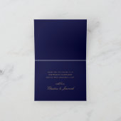 Blauw Goud Bloemen Damast Script Bruiloft Bedankkaart (Binnen)