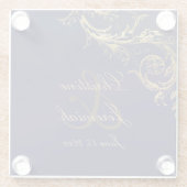  Blauw Goud Bloemen Damast Script Bruiloft Glazen Onderzetter (Achterkant)