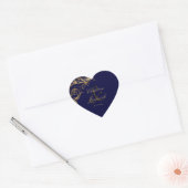  Blauw Goud Bloemen Damast Script Bruiloft Hart Sticker (Envelop)