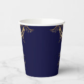 Blauw Goud Bloemen Damast Script Bruiloft Papieren Bekers (Links)