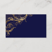  Blauw Goud Bloemen Damast Script Bruiloft Plaatskaartje (Achterkant)