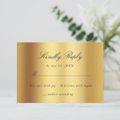  Blauw Goud Bloemen Damast Script Bruiloft RSVP Kaartje (Staand voorkant)