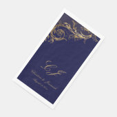  Blauw Goud Bloemen Damast Script Bruiloft Servet (Hoek)