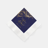  Blauw Goud Bloemen Damast Script Bruiloft Servet (Hoek)