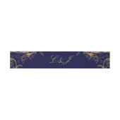  Blauw Goud Bloemen Damast Script Bruiloft Uitnodigingen Wikkel (Vlak)