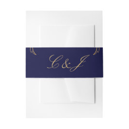 Blauw Goud Bloemen Damast Script Bruiloft Uitnodigingen Wikkel