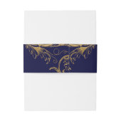  Blauw Goud Bloemen Damast Script Bruiloft Uitnodigingen Wikkel (Achterkant Voorbeeld)