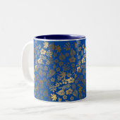 Blauw Goud Bloemen effect Tweekleurige Koffiemok (Voorkant links)