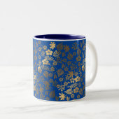 Blauw Goud Bloemen effect Tweekleurige Koffiemok (Voorkant rechts)
