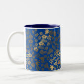 Blauw Goud Bloemen effect Tweekleurige Koffiemok (Links)