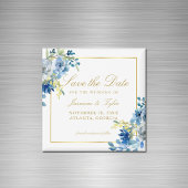 Blauw Goud Bloemen Elegante Avond Save the Date Magneet