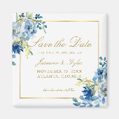 Blauw Goud Bloemen Elegante Avond Save the Date Magneet (Voorkant)
