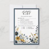 Blauw Goud Bloemen Formele Elegante Bruiloft RSVP (Voorkant)