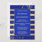 Blauw Goud Bloemen Gestreepte Uitnodiging voor Pen (Voorkant)