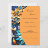 Blauw & Goud Bloemen Glas in lood Elegante bruid Kaart (Voorkant)