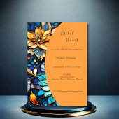 Blauw & Goud Bloemen Glas in lood Elegante bruid Kaart