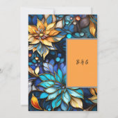 Blauw & Goud Bloemen Glas in lood Elegante bruilof Kaart (Achterkant)