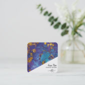 *~* Blauw Goud Bloemen Marmer Abstract Biologisch Vierkante Visitekaartje (Staand voorkant)