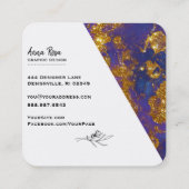 *~* Blauw Goud Bloemen Marmer Abstract Biologisch Vierkante Visitekaartje (Achterkant)