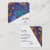 *~* Blauw Goud Bloemen Marmer Abstract Biologisch Vierkante Visitekaartje (Voorkant / Achterkant)