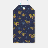 Blauw & Goud Bloemen + Menorah Patroon Chanoeka Bl Cadeaulabel (Achterkant)