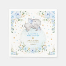 Blauw Goud Bloemen Olifant Baby Jongen Douche Favo