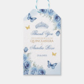 Blauw Goud Bloemen Quinceanera Favor Bedankt Cadea Cadeaulabel (Voorkant)