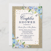 Blauw Goud Bloemen Sparkle Koppels Douche Kaart (Voorkant)
