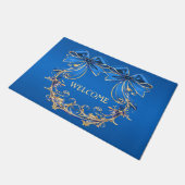Blauw Goud Bloemen Vakantie Deurmat (Schuin)