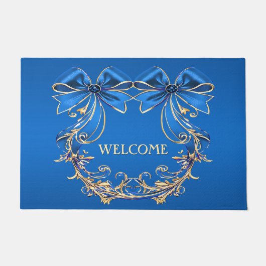 Blauw Goud Bloemen Vakantie Deurmat (Voorkant)