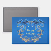 Blauw Goud Bloemen Vakantiemagnet Magneet (Voorkant / Achterkant)