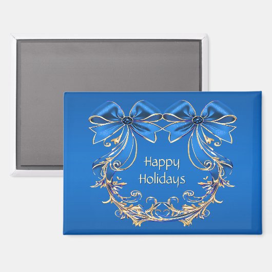 Blauw Goud Bloemen Vakantiemagnet Magneet (Voorkant / Achterkant)