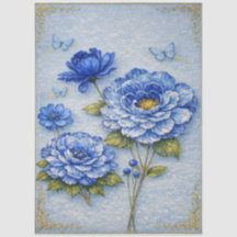 Blauw & Goud Bloemendecoupage geïnspireerd op vint