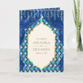 Blauw Goud Bloemengordijn Indische Hindoe Bruiloft (Voorkant)