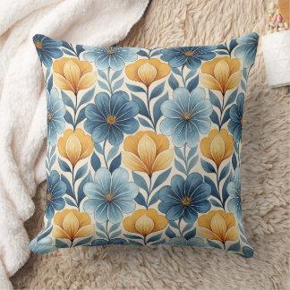 Blauw & Goud Bloemenkussen Kussen