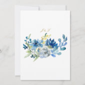 Blauw Goud Bloemig Elegant Avond Winter Bruiloft Kaart (Achterkant)