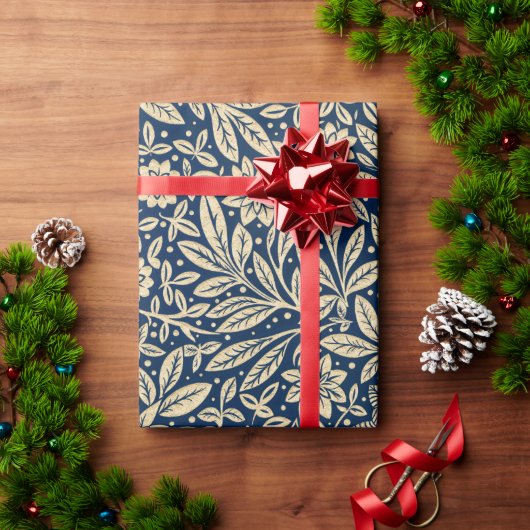 Blauw & Goud Bloempatroon Cadeaupapier (Feestdagen Geschenken)