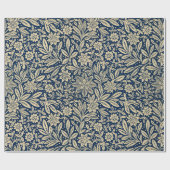 Blauw & Goud Bloempatroon Cadeaupapier (Vlak)