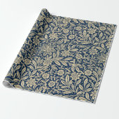 Blauw & Goud Bloempatroon Cadeaupapier (Uitgerold)