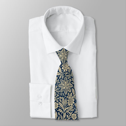 Blauw & Goud Bloempatroon Stropdas (Gebonden)
