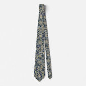 Blauw & Goud Bloempatroon Stropdas (Voorkant)