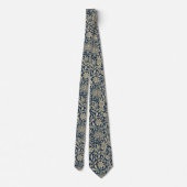 Blauw & Goud Bloempatroon Stropdas (Achterkant)