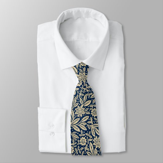 Blauw & Goud  Bloempatroon Stropdas (Gebonden)