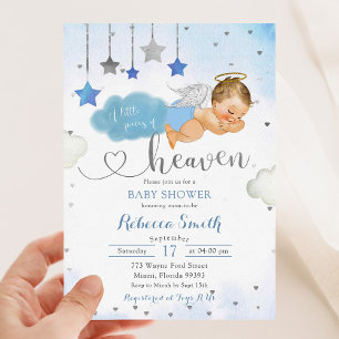 Blauw Goud Blondine Baby Angel Baby shower Kaart