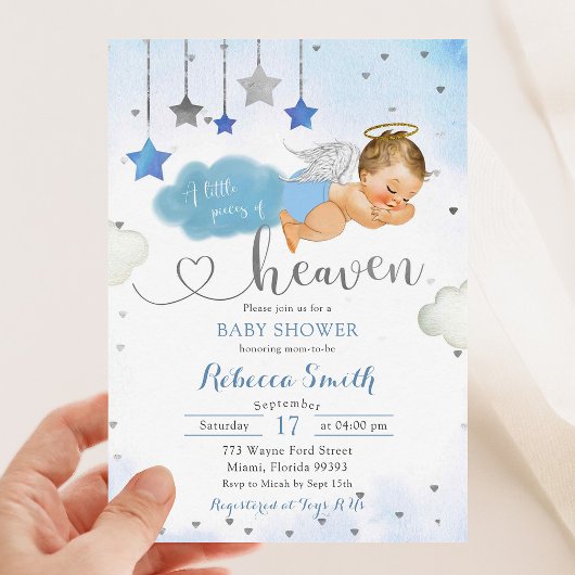 Blauw Goud Blondine Baby Angel Baby shower Kaart