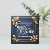 Blauw goud bogen business kerst foto logo qr feestdagenkaart (Staand voorkant)