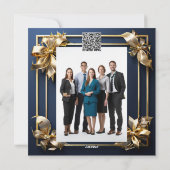 Blauw goud bogen business kerst foto logo qr feestdagenkaart (Achterkant)